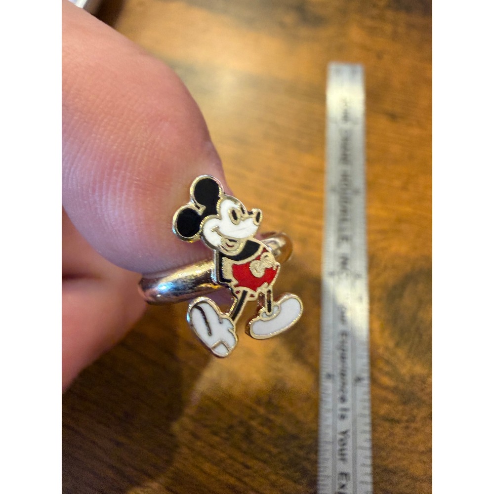 Vintage Disney Mickey Mouse Enamel Adjustable Ring Silver Tone Character Jewelry